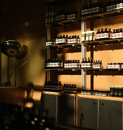 Products displayed on shelves